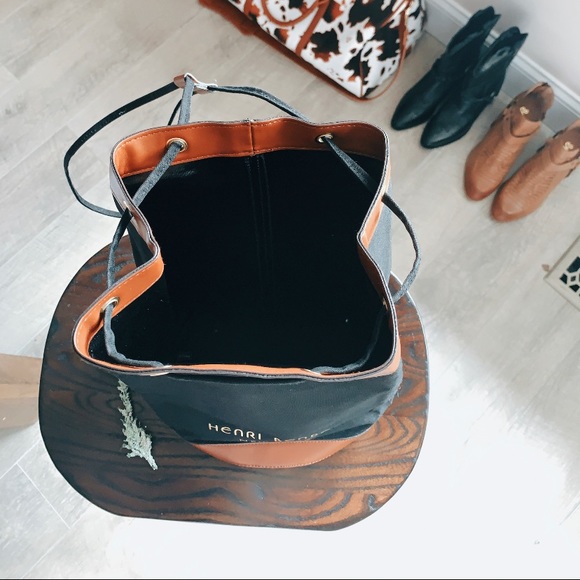 Henri Bendel black tan trim canvas backpack - Picture 11 of 15